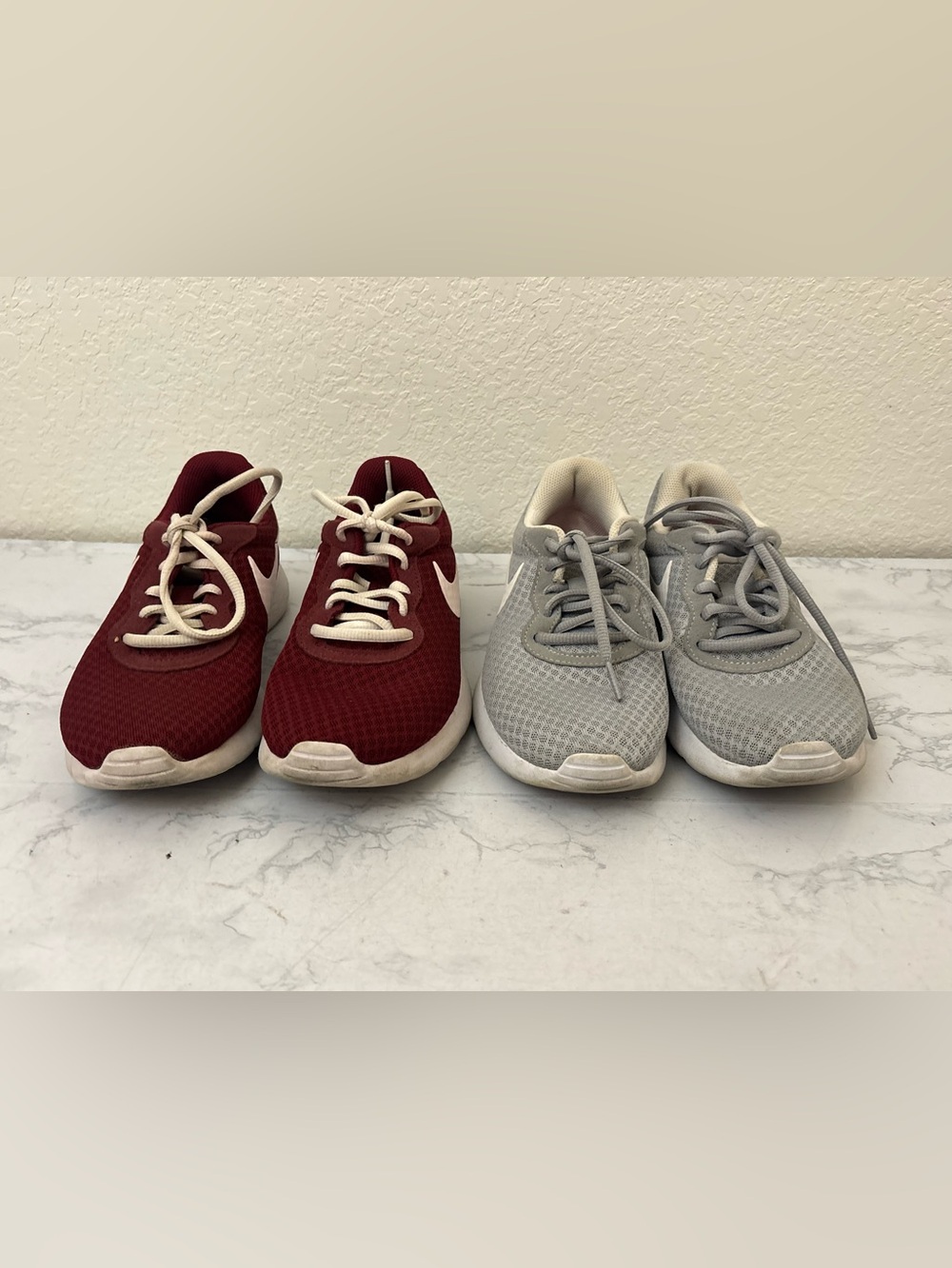 Nike Womens Tanjun Red Burgundy Gray White Running Shoes Sz 6.5 Lot Of 2 - Picture 2 of 9